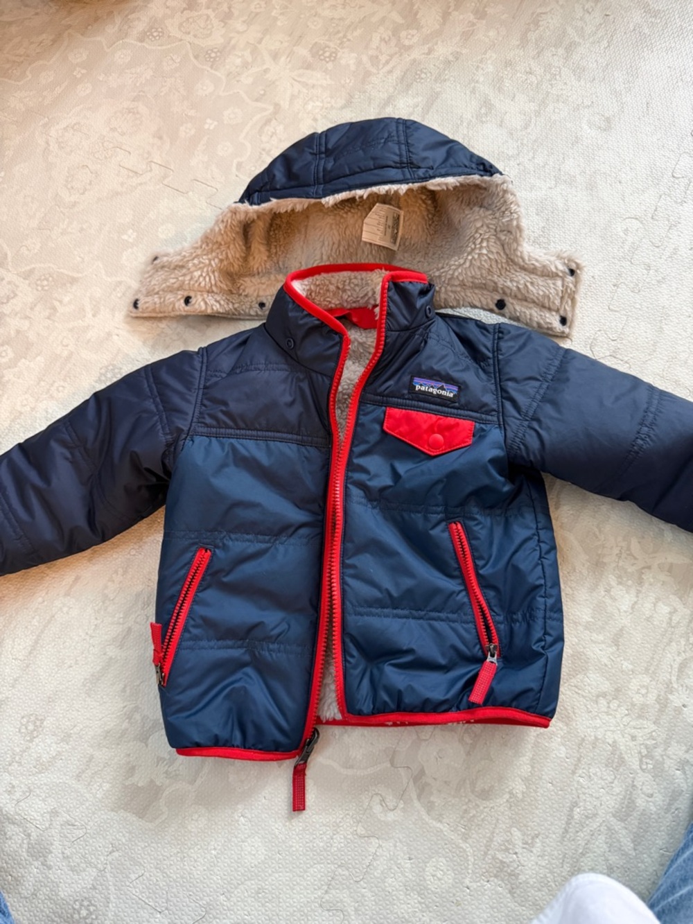 Boys Patagonia Navy Puffer Jacket with Red Trim